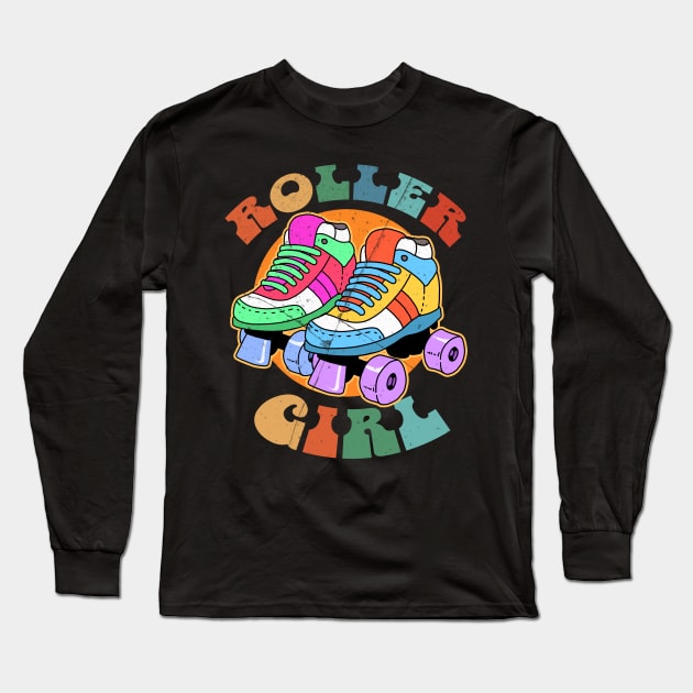 Retro Roller Girl Roller Skating Gift Design Roller Skate Print Long Sleeve T-Shirt by Linco